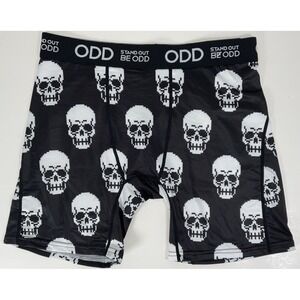 NWT Men's ODD Boxer Briefs Pixelated White Skull On Black Be ODD - Medium